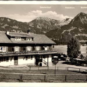 c1955 Langenwang Germany RPPC Pension Rotfisch Mountains Nebelhorn Rubihorn Alps