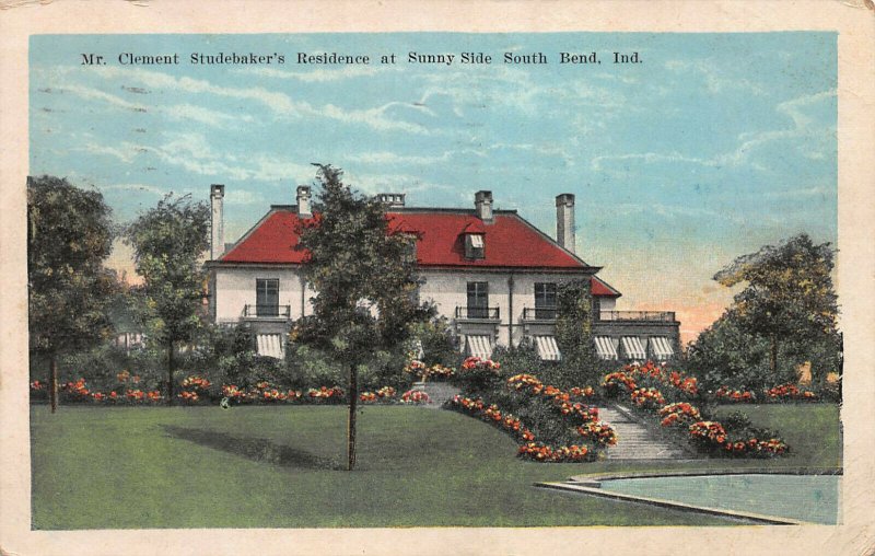 Clement Studebaker's Residence, Sunny Side, South Bend, IN, Early Postcard, Used