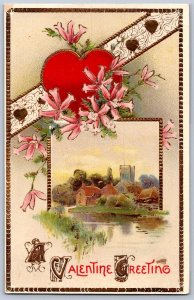 K47/ Valentine's Day Love Holiday Postcard c1910 Gold Hearts 459
