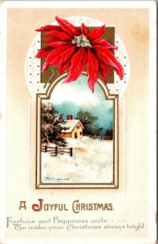 A JOYFUL CHRISTMAS, 1900-20s GREETING CARD VINTAGE - postcard - PC