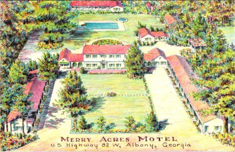 ALBANY, Georgia GA   MERRY ACRES MOTEL  Roadside  ca1950's Artist View Postcard