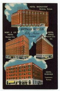 Postcard Hutson Hotels Wichita KS Lawrence KS Kansas City MO Standard View Card