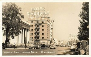 Reno NV Virginia Street Hotel Riverside Old Cars Real Photo Postcard