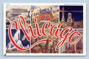 Large Letter Greetings From Chicago Illinois IL Linen Postcard N7