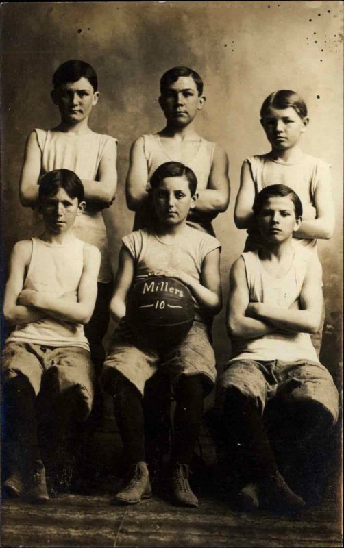 Young Boys Basketball Team Millers 10 c1910 Studio Real Photo Postcard