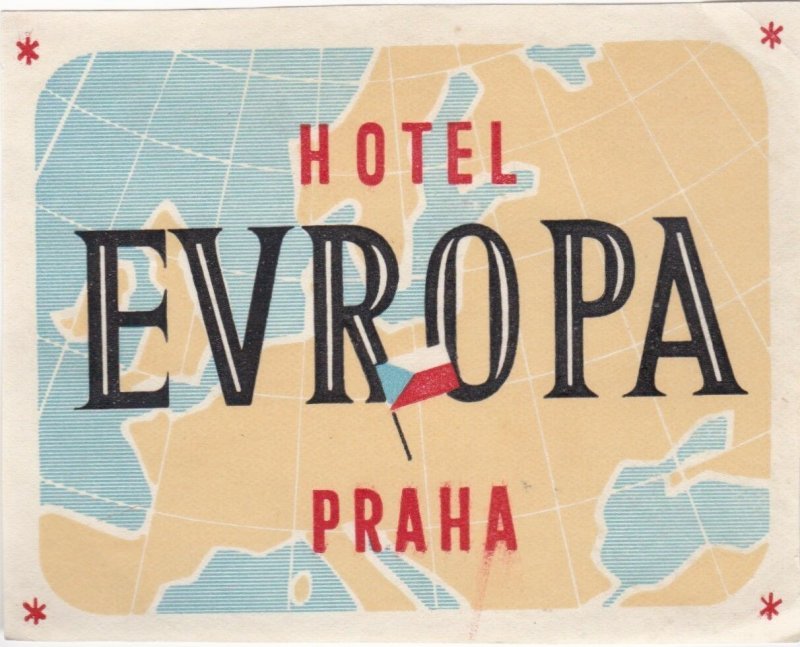 Czechoslovakia Praha Hotel Europa Vintage Luggage Label lbl0877