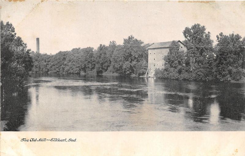 Elkhart Indiana~Old Mill on Water~Smoke Stack in Distance~c1910 B&W Postcard