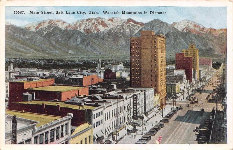 SALT LAKE CITY, UT Utah   MAIN STREET SCENE Bird's Eye View   c1930's Postcard