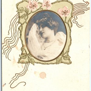 c1900s UDB Unique RPPC Portrait Embossed Border German Risque Girl Postcard A148