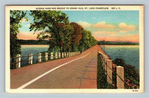 Across Sand Bar Bridge To Grand Isle VT-Vermont, Lake Champlain, Linen Postcard