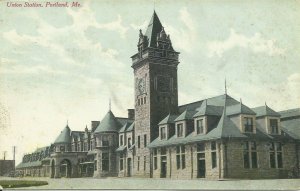 Union Station Portland Maine Railroad Train Depot 1908 Postcard