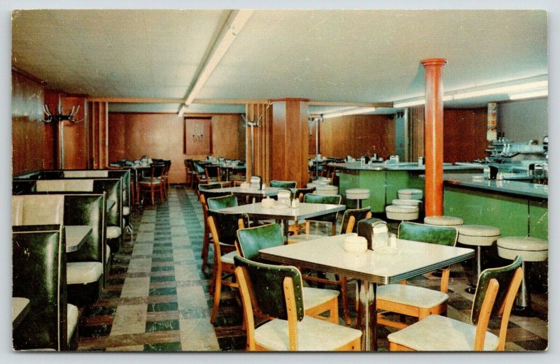 International Falls Minnesota~Rex Hotel Cafe Interior~Lunch Counter~Booths~1954