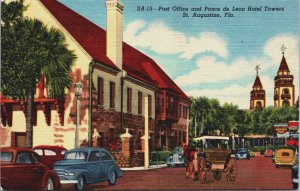 Post Office and Ponce de Leon Hotel Towers St Augustine Florida Linen C088