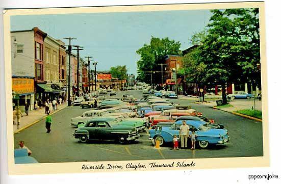 Clayton NY Street View Old Cars Postcard