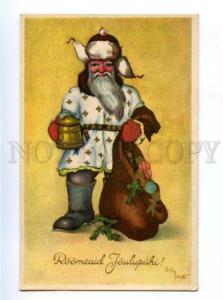 156322 White-Robed SANTA CLAUS w/ Toys Vintage colorful PC