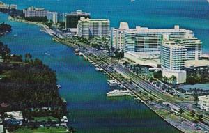 Florida Miami Beach Aerial View Showing Hotels Along Indian Creek 1975