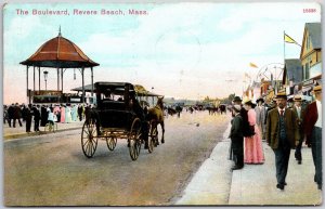 Boulevard Reverie Beach Massachusetts MA Horse-Drawn Carriage Street Postcard