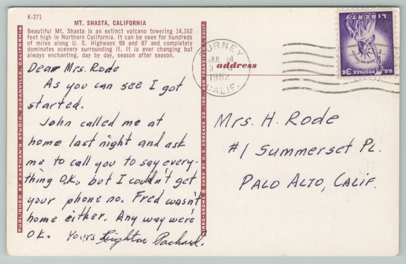 Mt Shasta California~Winter Scene By Mt Shasta Dormant Volcano~Vintage Postcard