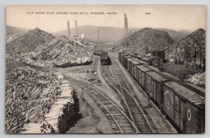 Pulp Wood Piles Oxford Paper Mills Rumford Maine With Railway Postcard W22