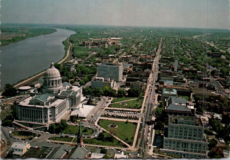 Missouri Jefferson City Aerial View Of State Capitol Building Overlooking Mis...