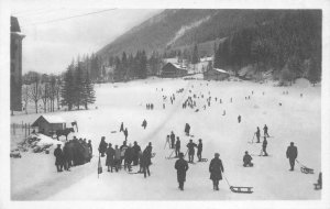 RPPC Chamonix-Mont-Blanc Skiing Snowsleds Alps c1910s Photo Vintage Postcard