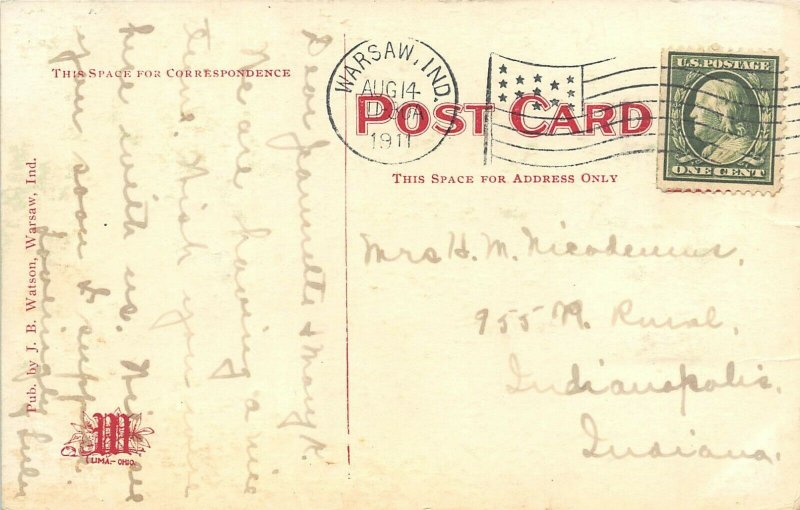 Winona Lake Indiana 1911 Postcard Moonlight On Winona Lake