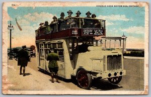 Chicago Illinois 1922 Postcard Double Decker Motor Bus