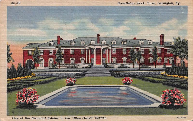 Spindletop Stock Farm, Lexington, Kentucky, Early Linen Postcard, Unused