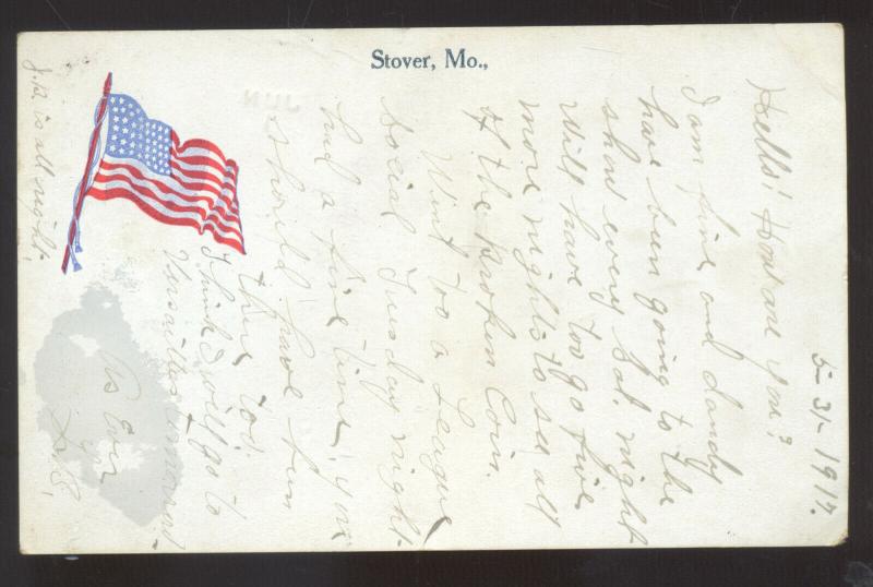 STOVER MISSOURI PATRIOTIC FLAG WWI SOLDIERS MAIL BRADGATE IOWA OLD POSTCARD