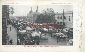 4 Private Mailing Cards, Benton Harbor, Michigan, Peach Market Scenes, Farming