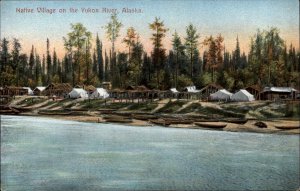 Native Inuit Village Along Yukon River Alaska AK c1910 Postcard