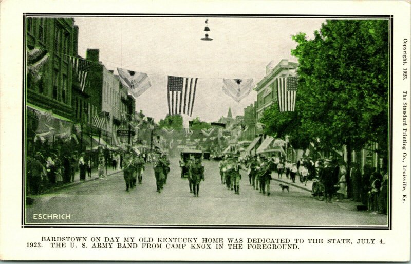 Vtg Postale Juillet 4, 1924 Bardstown Ky Sur Vieux Kentucky Maison Dédicace Date