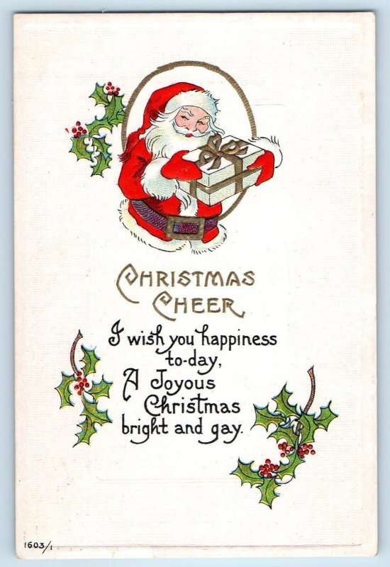 1915 Christmas Santa Claus Holly Berries Embossed Minneapolis MN Postcard
