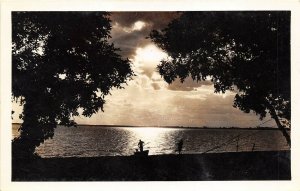 East Watertown South Dakota 1940s RPPC Real Photo Postcard Sunset Over Lake