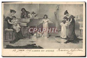 Old Postcard Fancy L & # 39amour is blind Piano Children