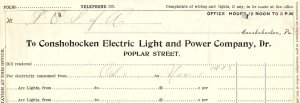 1916 CONSHOHOCKEN PA THE CONSHOHOCKEN GAS LIGHT CO. BILLHEAD STATEMENT Z1575