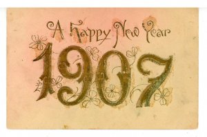 Greeting - New Year  1907   (glitter, crease)