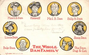 Vintage Postcard 1905 The Whole Family Dam Names Miss U. B. Dam Herself Mr. Dam