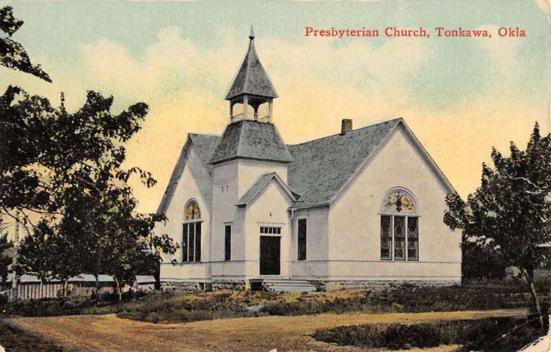 Tonkawa Oklahoma Presbyterian Church Street View Antique Postcard K39027