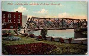 Warren Ohio~Mahoning River & Market Street Bridge Scene~Postmarked~Vtg Postcard