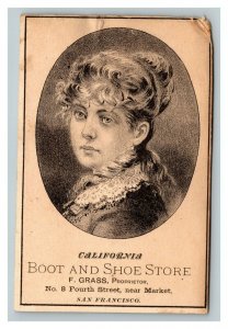 Vintage 1880's Victorian Trade Card California Boot & Shoe Store San Francisco