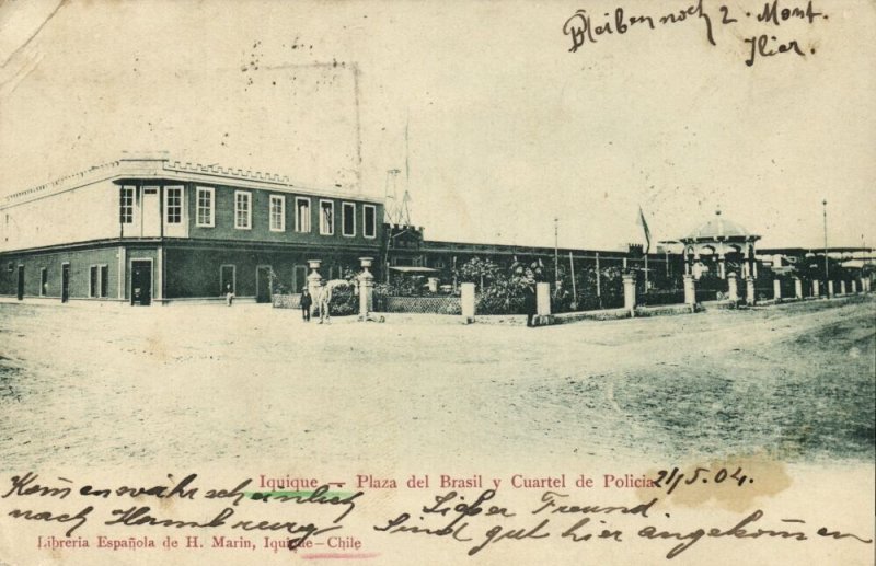 chile, IQUIQUE, Plaza del Brasil y Cuartel de Policia (1904) Postcard