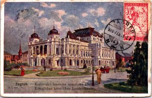 Croatia Zagreb Kraljevsko Hrvatsko Zemaljsko Kazalište Vintage Postcard C015