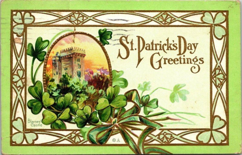 VTG Postcard St Patrick's Day Greeting 1912 Almont Michigan Detroit Embossed  71