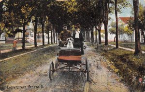 Geneva Ohio Eagle Street People and dog Riding Vintage Postcard U984