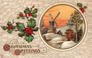 Vintage Postcard Christmas Greetings Holiday Special Yuletide Season Windmill