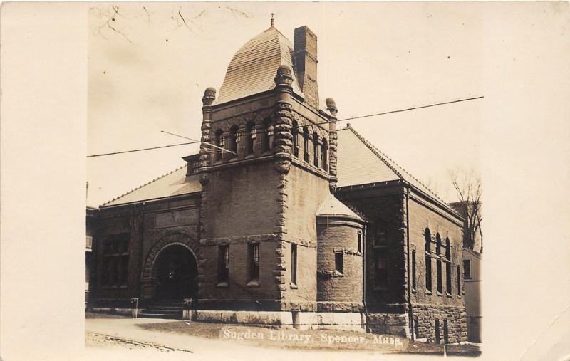 Spencer Massachusetts~Sugden Library~Worcester County~c1910 Kruxo RPPC-Postcard