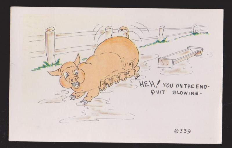 Comic Postcard - Sow & Piglets Feeding - Quit Blowing - Used 1954