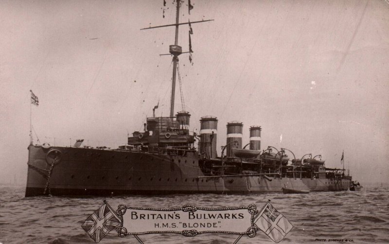 British Royal Navy HMS Blonde 'Britain's Bulwark' RPPC  WWI Postcard c.1910