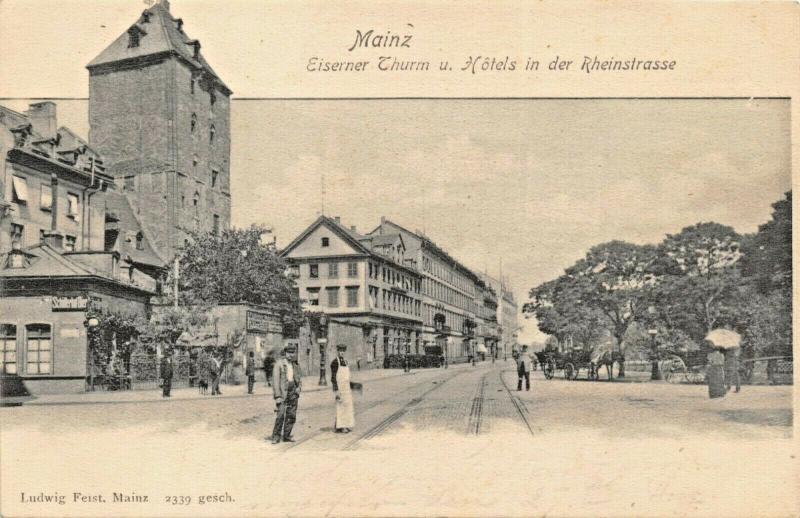 MAINZ GERMANY~EISERNER THURM u. HOTELS in der RHEINSTRASSE-1900s PHOTO POSTCARD